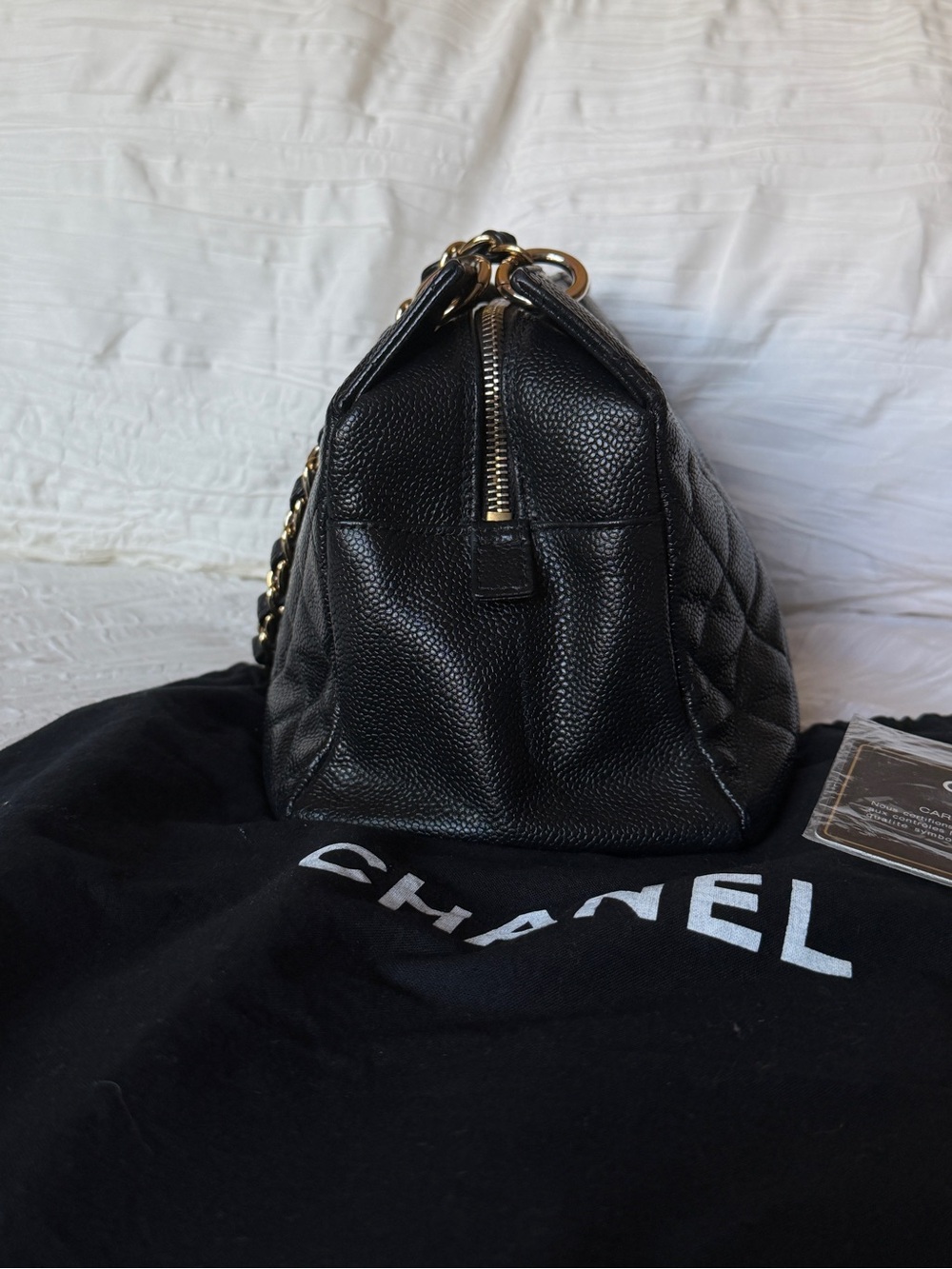 CHANEL Black Quilted Caviar Leather Petite Timeless Shoulder Bag with Gold Chain - Picture 3 of 9